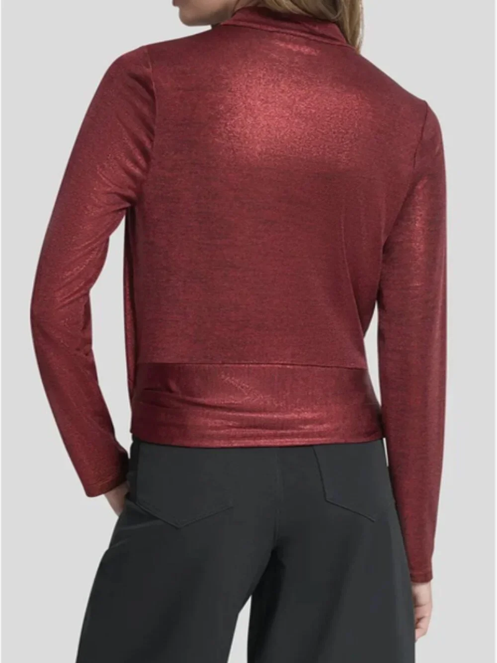DKNY Donna Karan Women’s Merlot Foil Cowl Neck Long Sleeve Top Blouse Size M